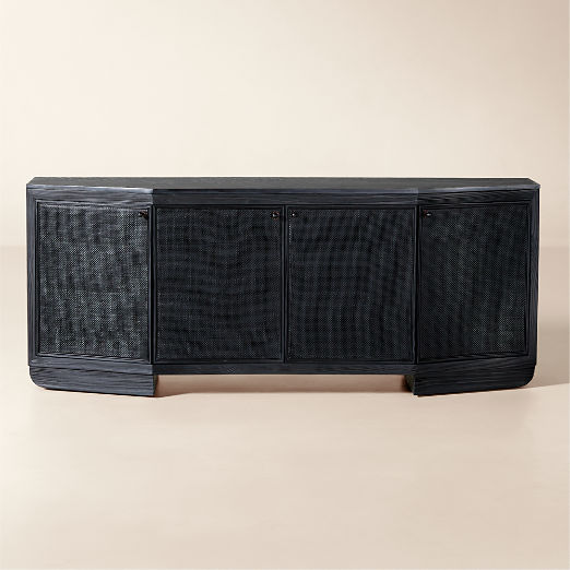 Triad 72" Black Cane and Marble Credenza