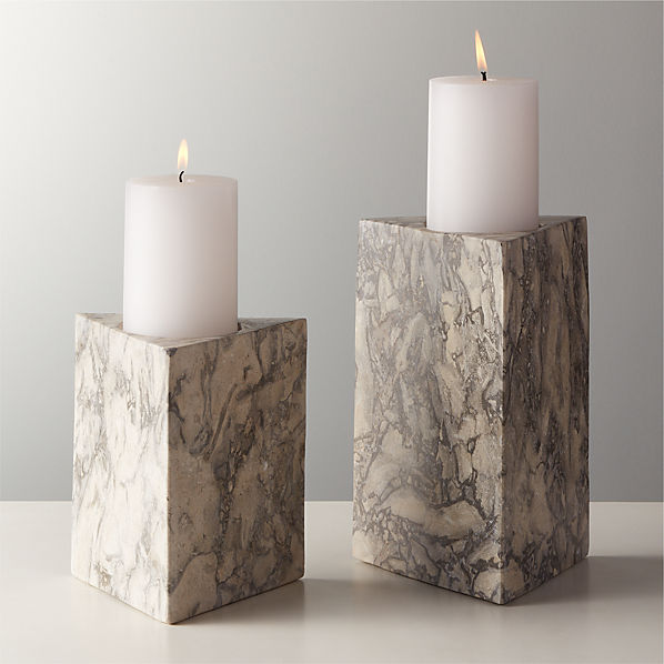 grey candlestick holders