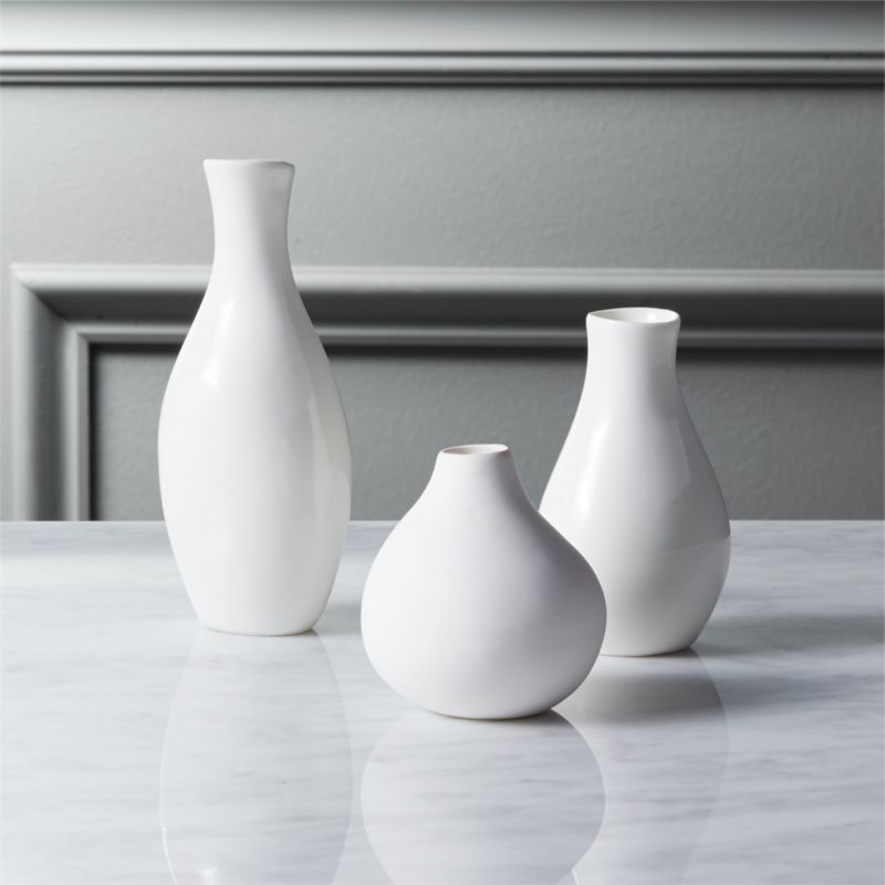 Trio Modern White Porcelain Bud Vase Set of 3 + Reviews | CB2