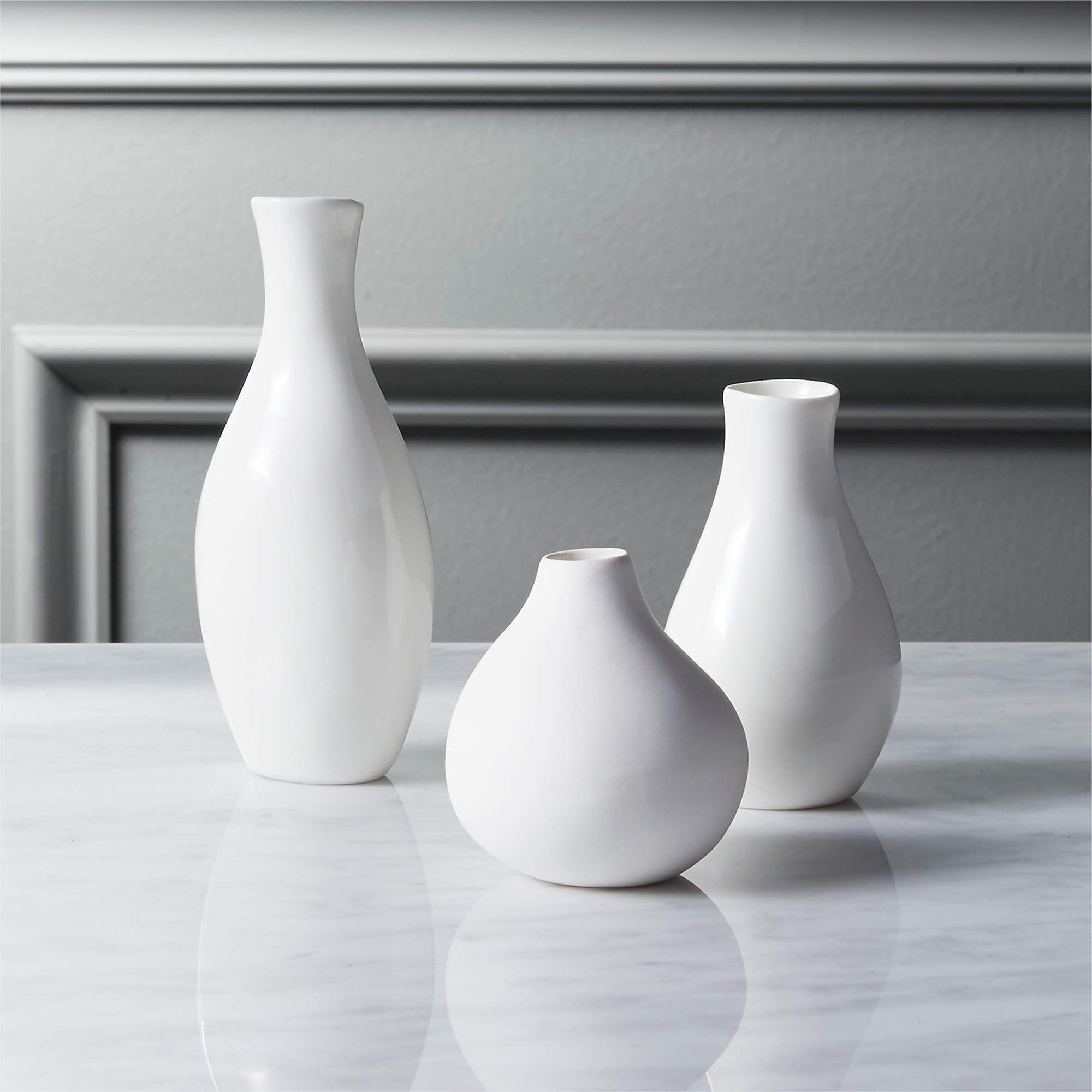 Trio Modern White Porcelain Bud Vase Set of 3 + Reviews CB2