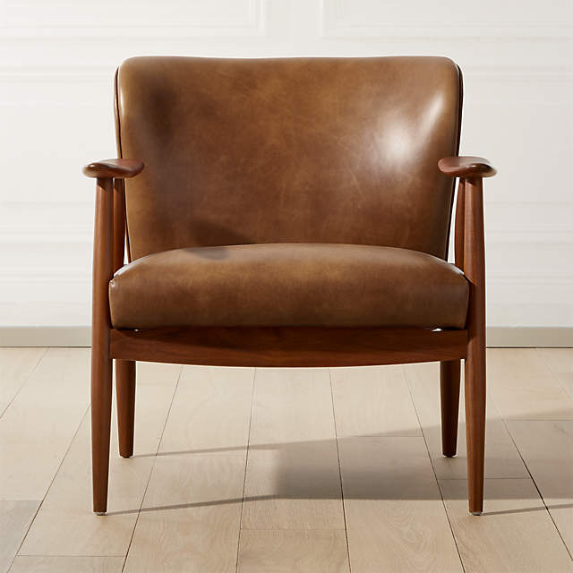 Troubadour Saddle Leather Wood Frame, Leather Chair Brown