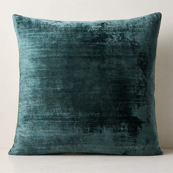 Truette Faded Teal Turkish Silk Throw Pillow with Down-Alternative Insert 23"x23"