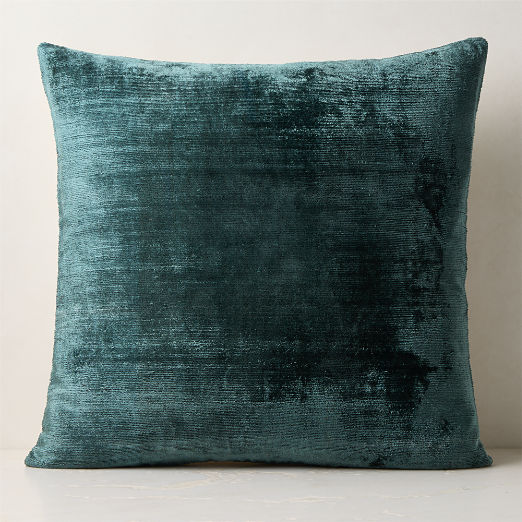 Truette Faded Teal Turkish Silk Throw Pillow with Down-Alternative Insert 23"x23"