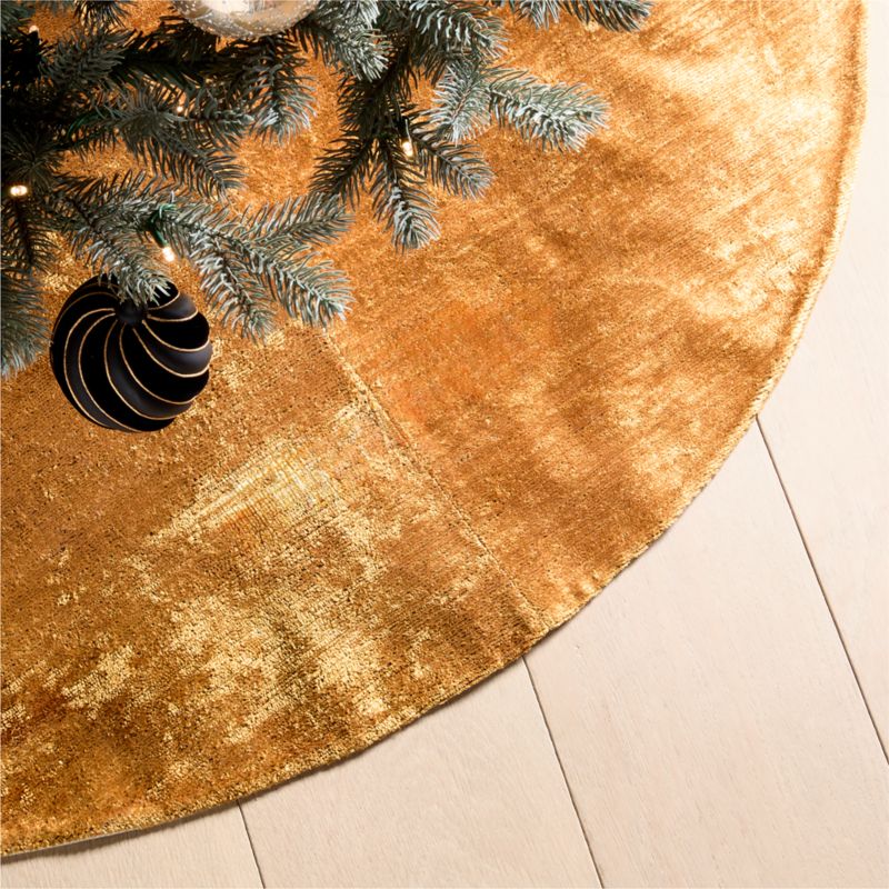 Viewing product image Truette Tapenade Yellow Turkish Silk Christmas Tree Skirt 48.5" - image 1 of 5