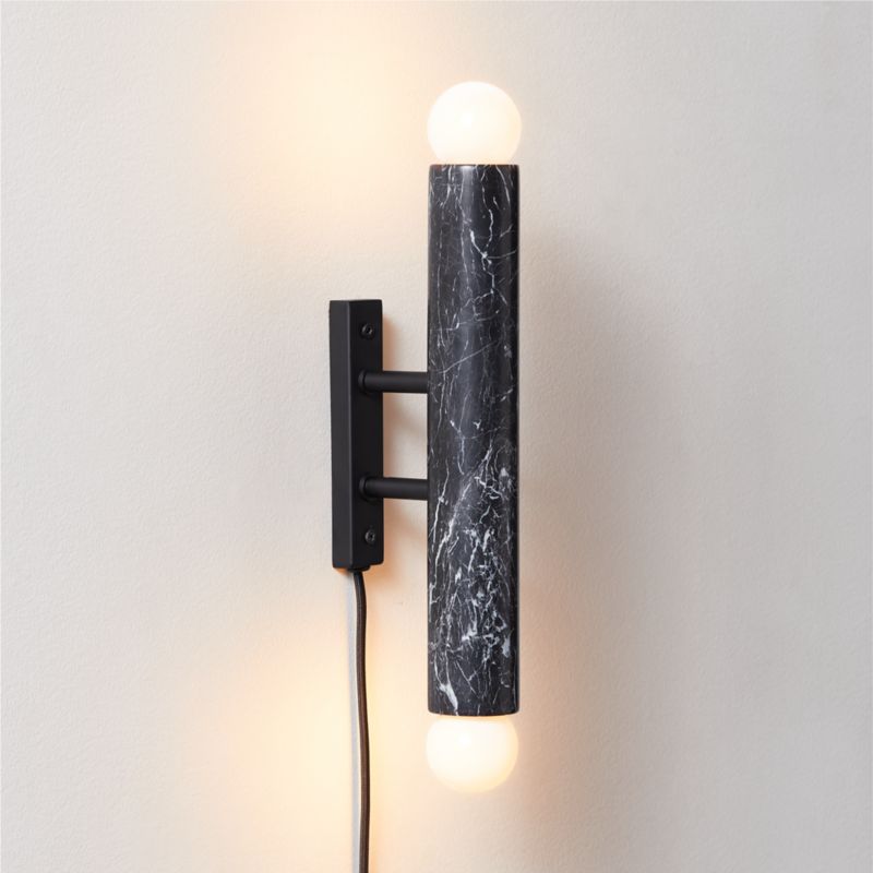 View Tubular Black Marble Plug-In Sconce details