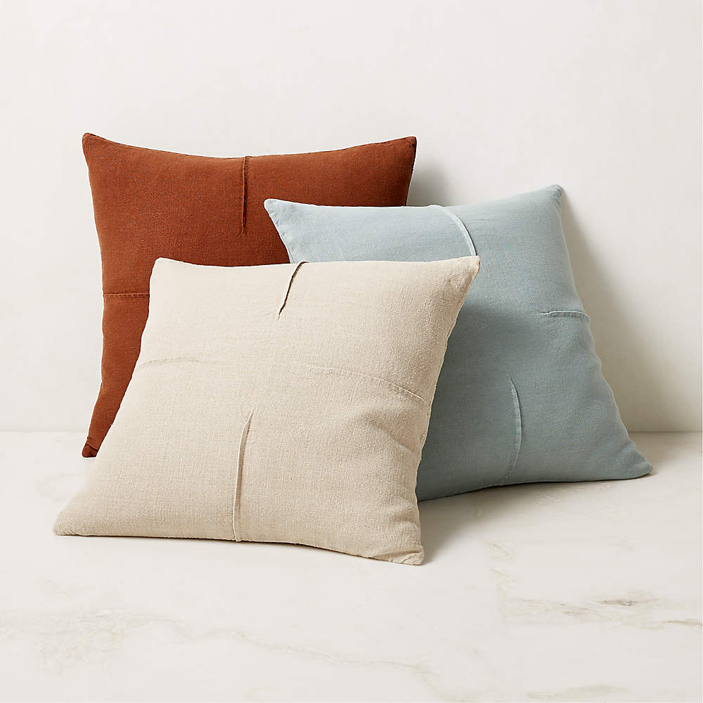 Tuck Neutral Linen Modern Throw Pillow with Down-Alternative