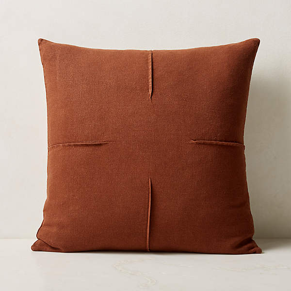 Tuck Brown Linen Modern Throw Pillow with Feather-Down Insert 20