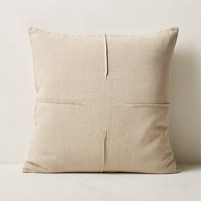 Tuck Brown Linen Modern Throw Pillow with Feather-Down Insert 20