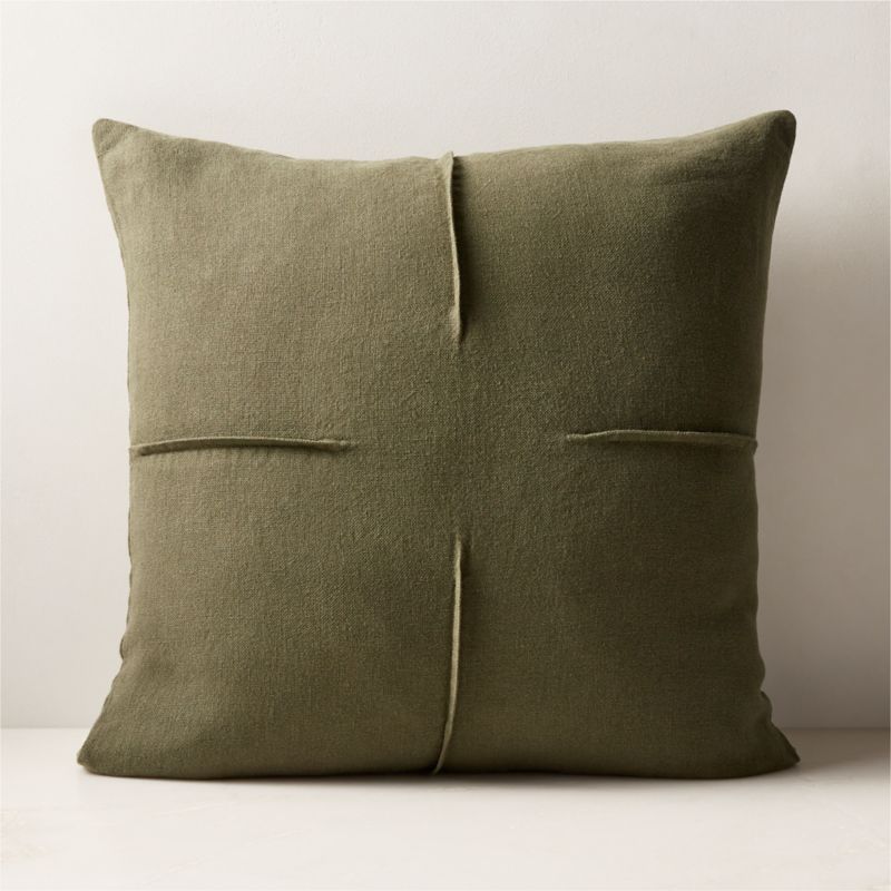 Tuck Green Linen Throw Pillow with Down Alternative Insert 20