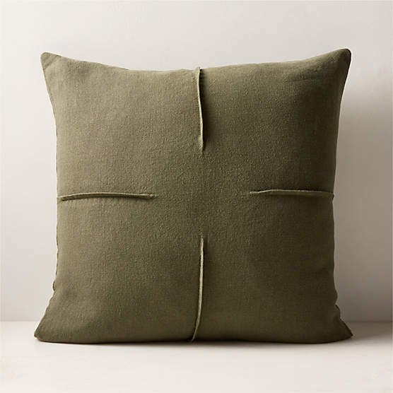 Tuck Green Linen Throw Pillow Cover 20''x20"