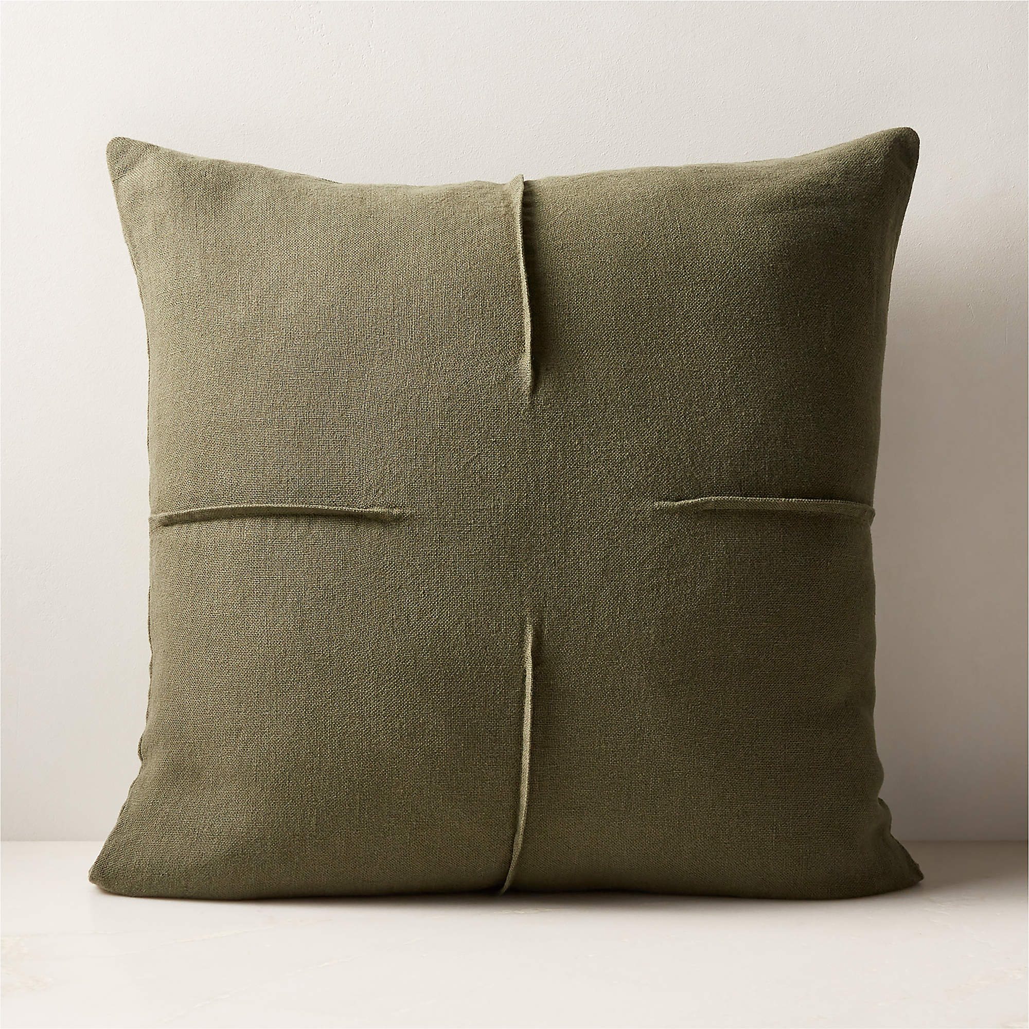 Tuck Green Linen Throw Pillow with Feather Down Insert 20