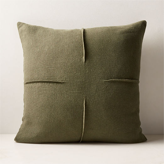 Tuck Green Linen Throw Pillow with Down-Alternative Insert 20''