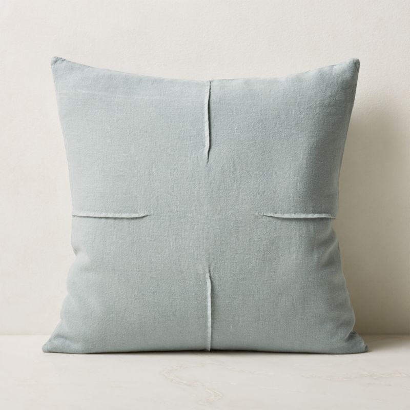 Tuck Silver Blue Linen Modern Throw Pillow with Down-Alternative Insert 20'' + Reviews | CB2