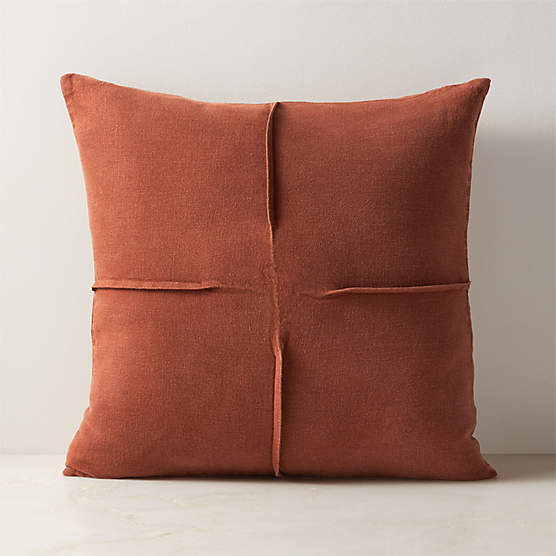 Tuck Brown Linen Throw Pillow with Down-Alternative Insert 20''