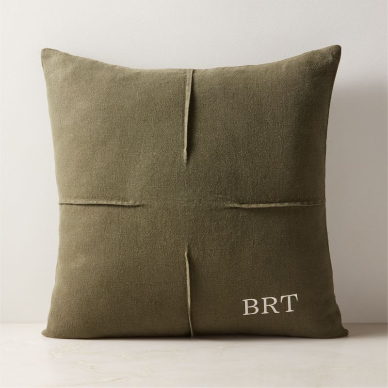 Tuck Green Linen Throw Pillow with Feather-Down Insert 20'' - image 2 of 7