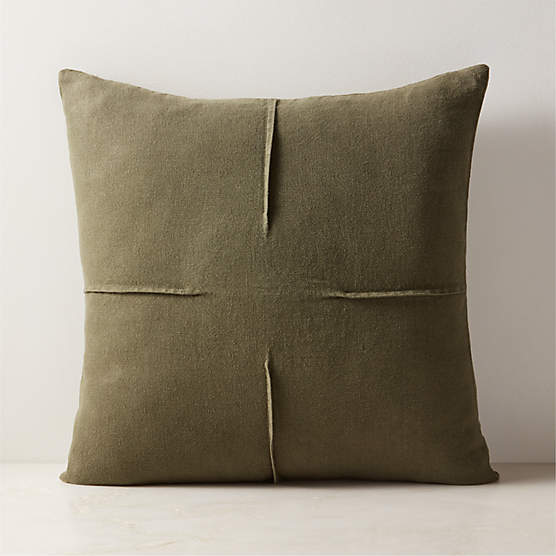 Tuck Green Linen Throw Pillow with Down-Alternative Insert 20''