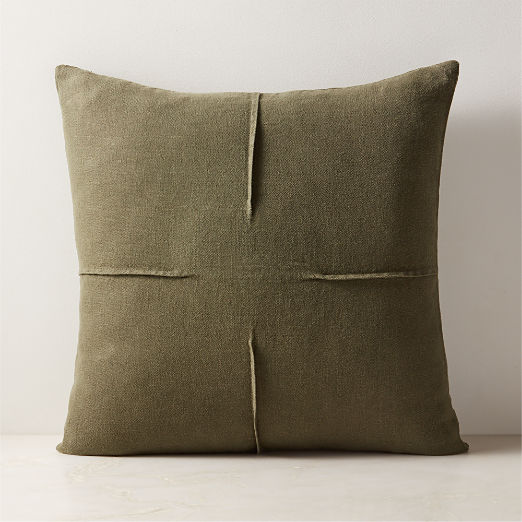 Tuck Green Linen Throw Pillow 20"