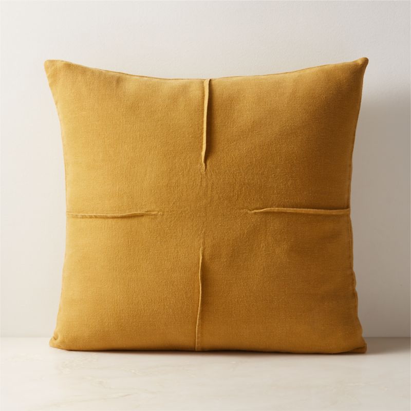View Tuck Tobacco Brown Linen Throw Pillow with Down-Alternative Insert 20"x20" details