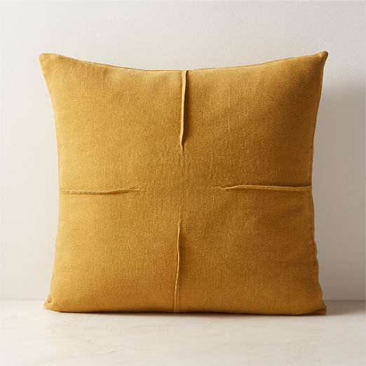 Tuck Tobacco Brown Linen Throw Pillow with Down-Alternative Insert 20"