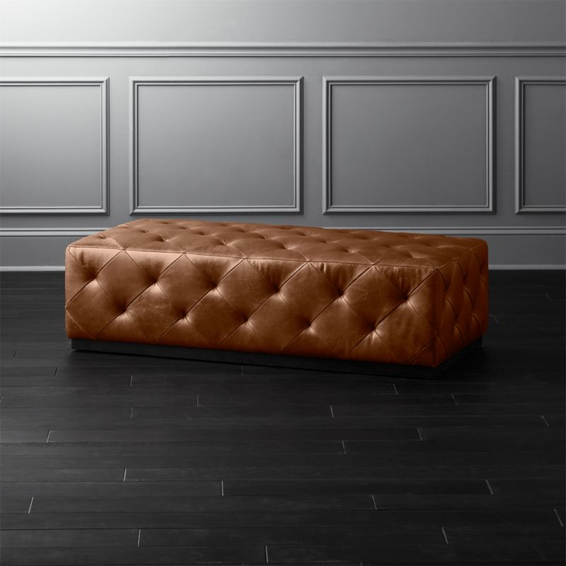 Cognac leather store tufted ottoman