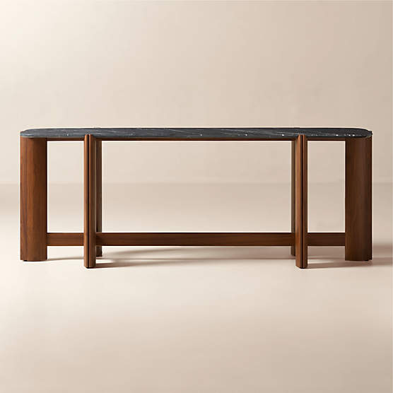 Tule 78" Black Marble and Walnut Wood Console Table