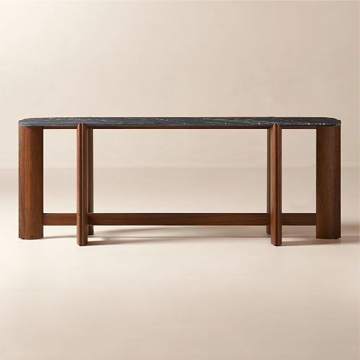 Tule 78" Black Marble and Walnut Wood Console Table