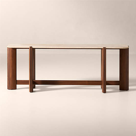 Tule 78" Travertine and Walnut Wood Console Table