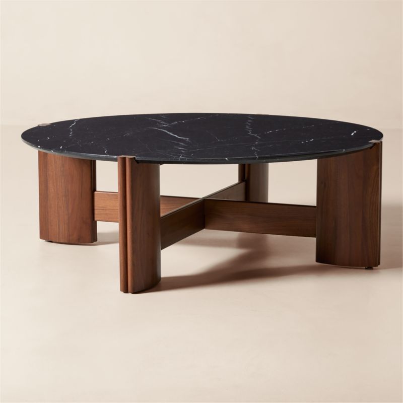 Tule 47" Round Black Marble and Walnut Wood Coffee Table by Lawson-Fenning - image 4 of 6