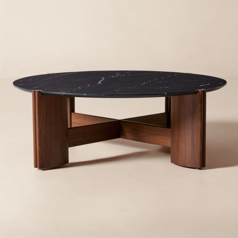 Tule 47" Round Black Marble and Walnut Wood Coffee Table by Lawson-Fenning - image 0 of 6