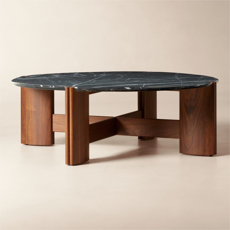 Tule Round Black Marble and Walnut Wood Coffee Table by Lawson-Fenning - image 3 of 4