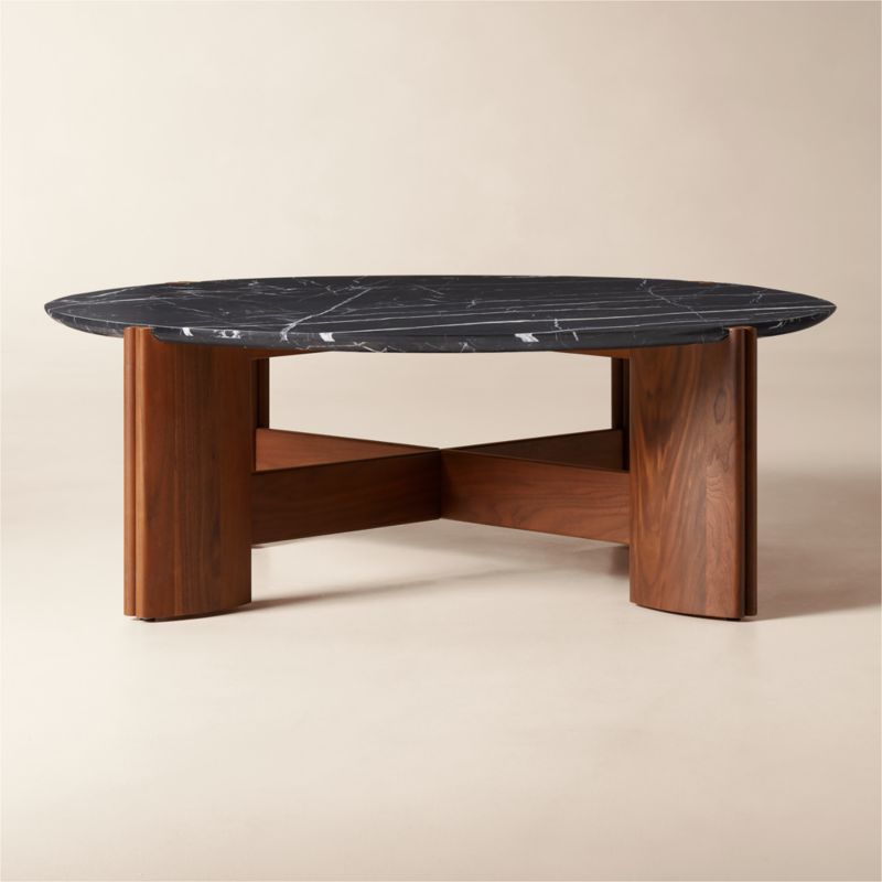 Tule Round Black Marble and Walnut Wood Coffee Table by Lawson-Fenning - image 0 of 4