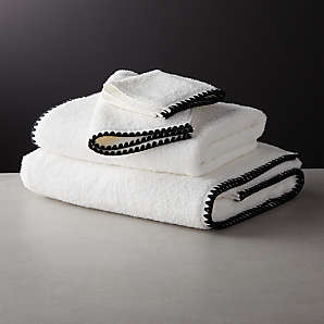 White bath towels with black clearance trim