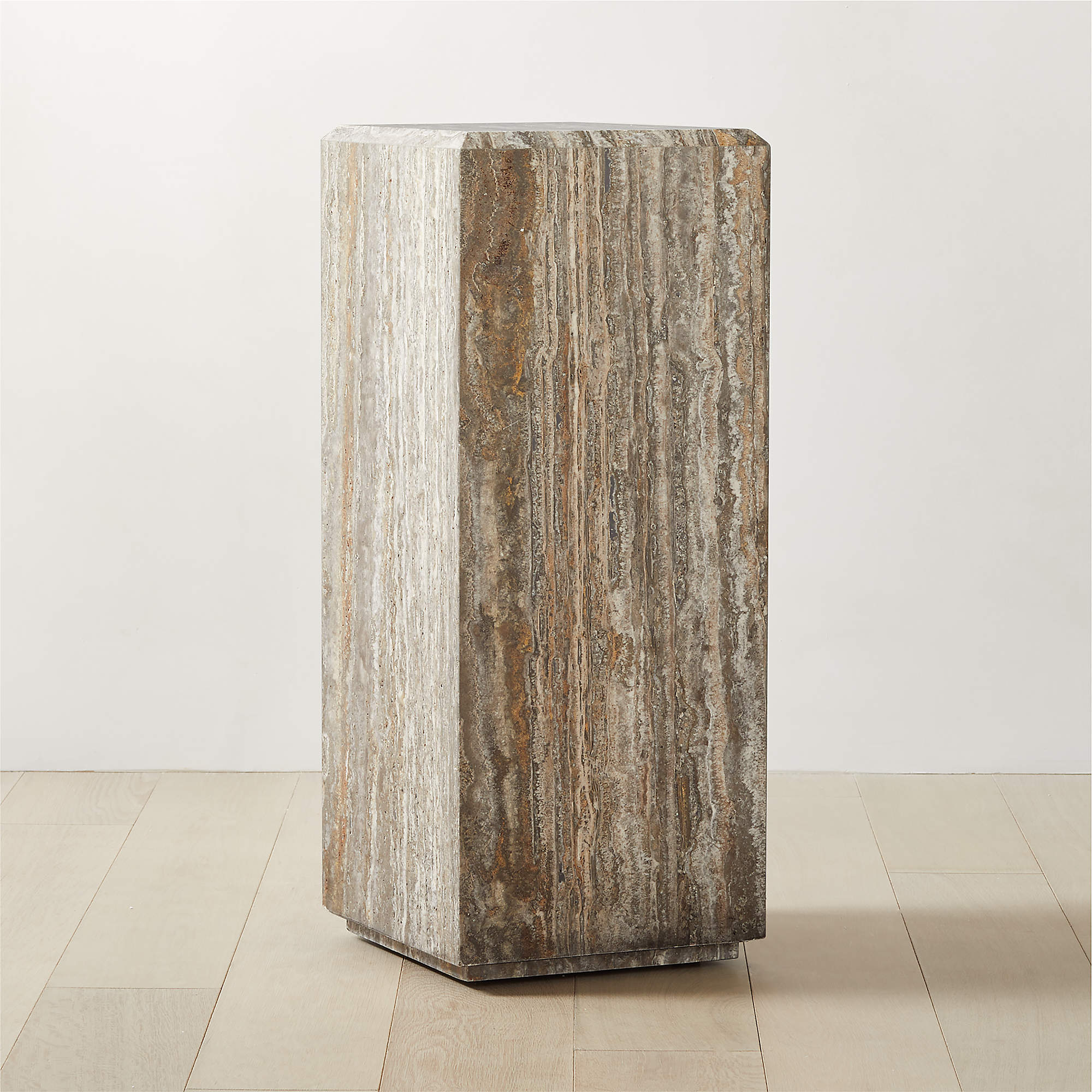 Tura Tall Brown Modern Travertine Pedestal Table + Reviews CB2