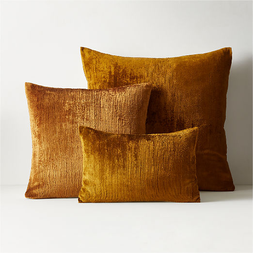 Truette Tapenade Yellow Turkish Silk Throw Pillow with Down-Alternative Insert 20''