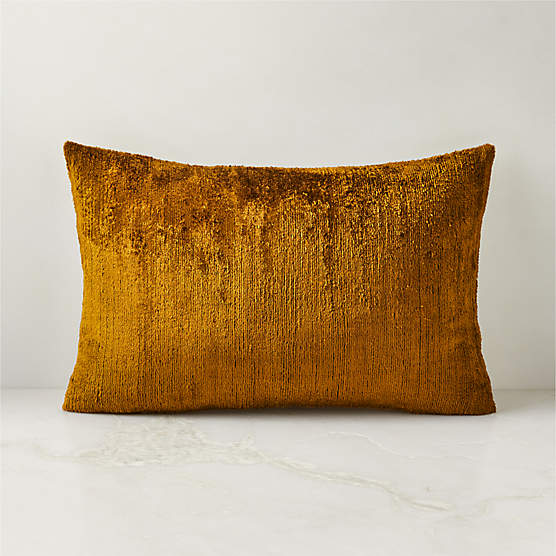 Truette Tapenade Yellow Turkish Silk Lumbar Pillow Cover 18"x12"