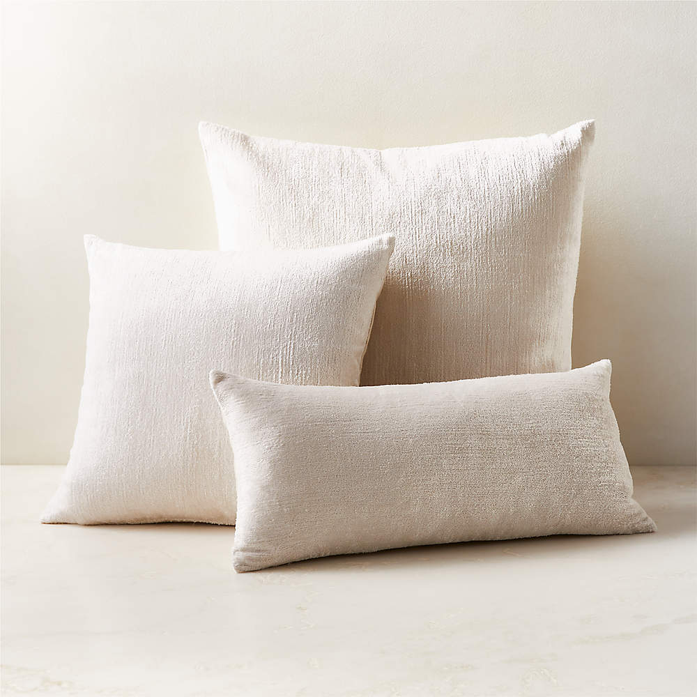 Truette White Turkish Silk Throw Pillow with Feather-Down Insert