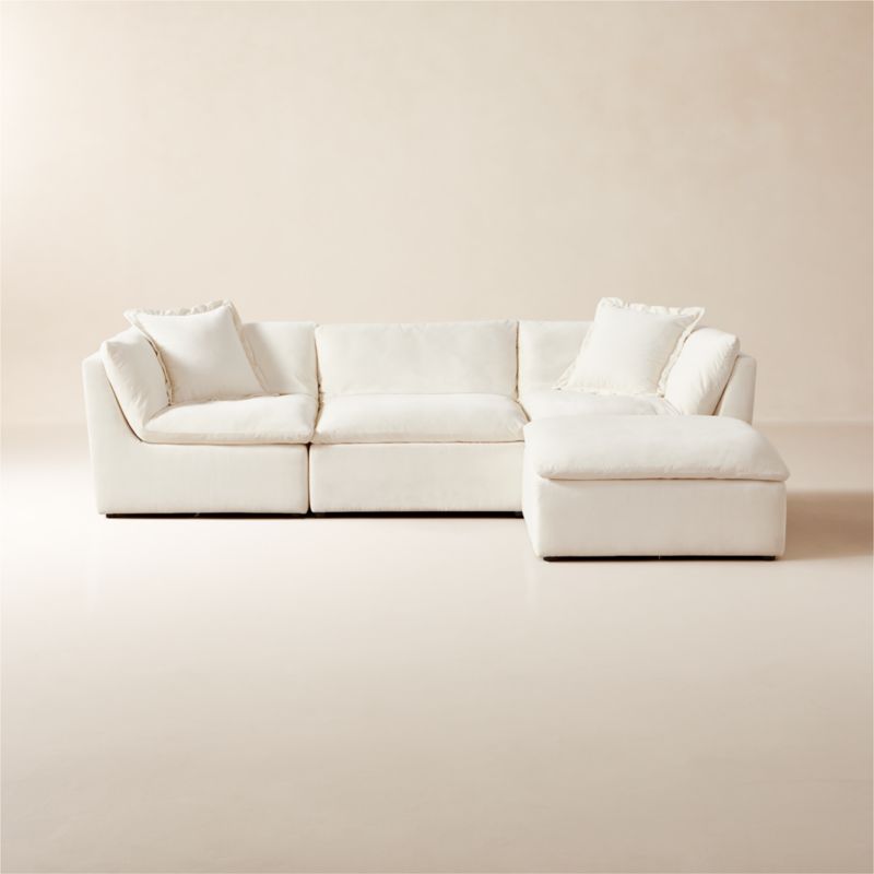 Turn 4-Piece Off-White Performance Velvet Sectional Sofa by Kara Mann - image 0 of 9