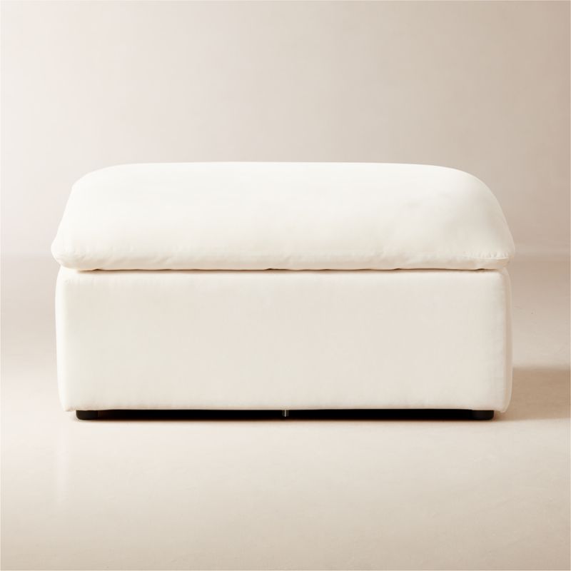 Turn Off-White Performance Velvet Ottoman by Kara Mann - image 0 of 5