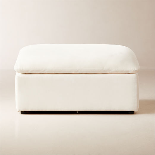 Turn Off-White Performance Velvet Ottoman by Kara Mann