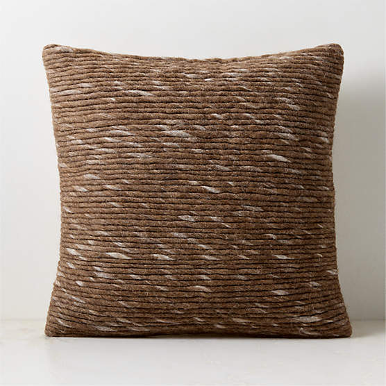 Twist Sepia Brown Wool Throw Pillow with Feather Down Insert 20"x20" by Kravitz Design