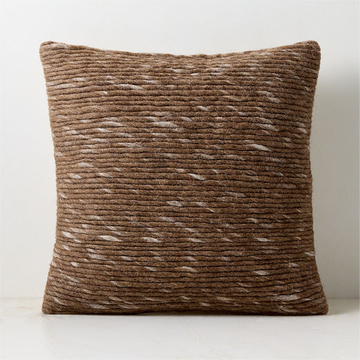 Twist Sepia Brown Wool Throw Pillow with Feather Down Insert 20"x20" by Kravitz Design