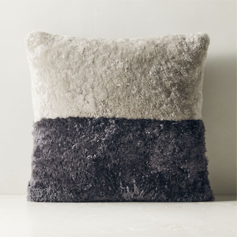 Two-Tone Grey Shearling Throw Pillow with Down-Alternative Insert 20" - image 0 of 3