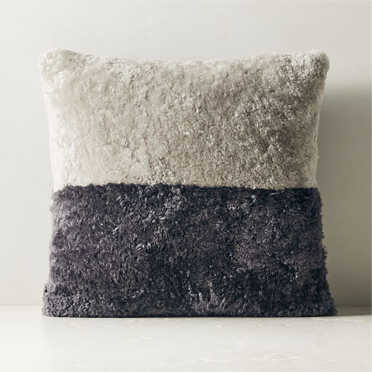 Two-Tone Grey Shearling Throw Pillow with Down-Alternative Insert 20"