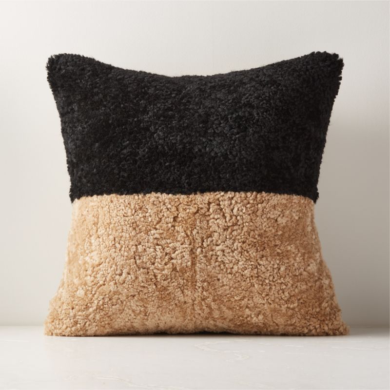View Two-Tone Sheepskin Fur Throw Pillow with Down-Alternative Insert 20" details