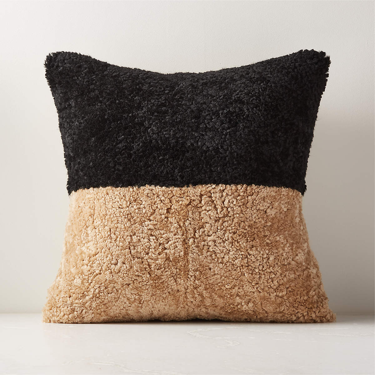TwoTone Neutral & Black Fur Modern Throw Pillow with FeatherDown