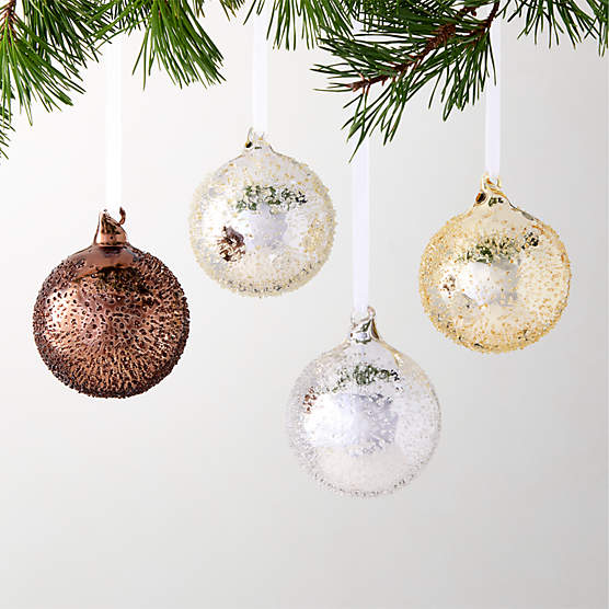 Textured Metallic Glass Christmas Tree Ornaments 3.5" Set of 4
