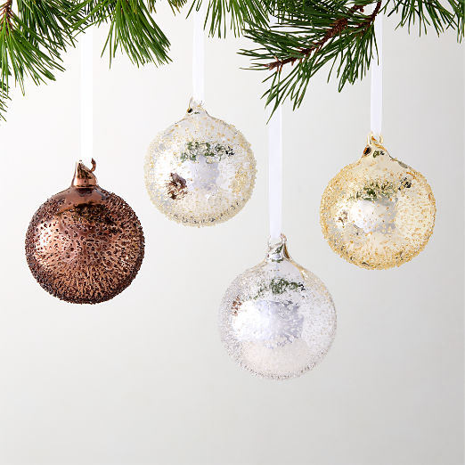 Textured Metallic Glass Christmas Tree Ornaments 3.5" Set of 4