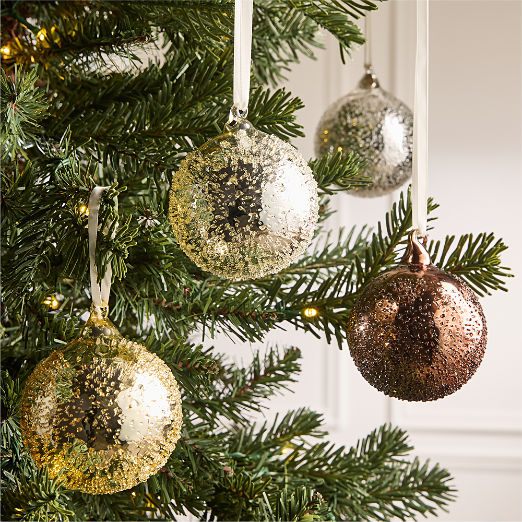 Textured Metallic Glass Christmas Tree Ornaments 3.5" Set of 4