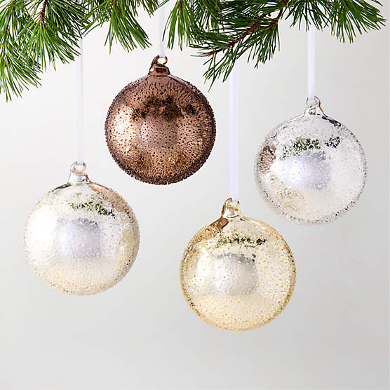 Textured Metallic Glass Christmas Tree Ornaments 5" Set of 4