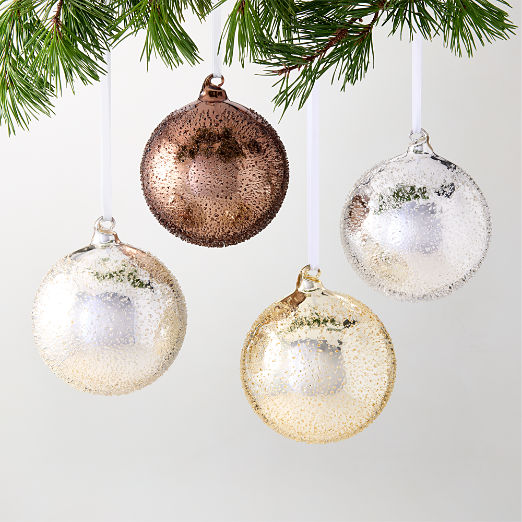 Textured Metallic Glass Christmas Tree Ornaments 5" Set of 4
